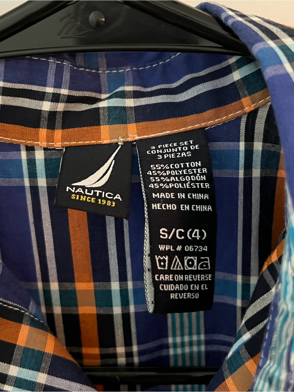 Nautica Boys Plaid Button Front Dress Shirt Size 4 Blue Orange Long Sleeve - Picture 3 of 4